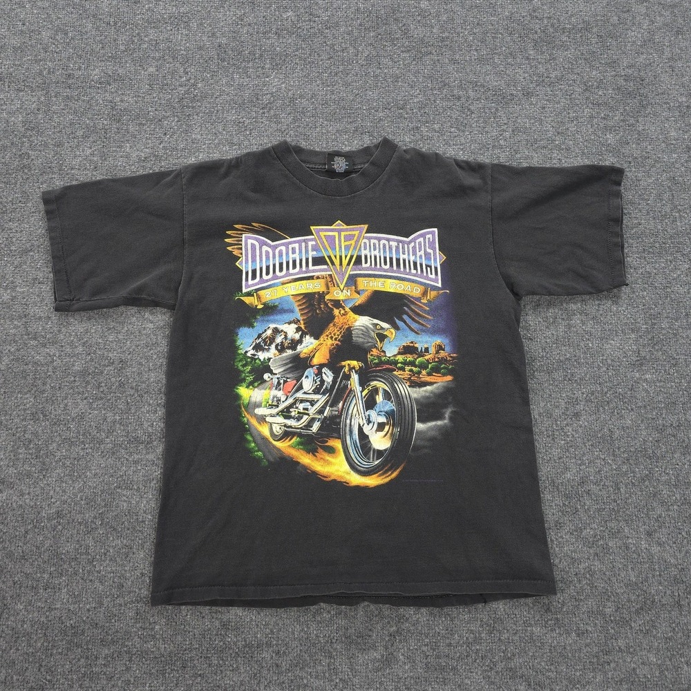 Vintage Doobie Brothers Shirt Mens Large Black Eagle Motorcycle Rock 90s Tour